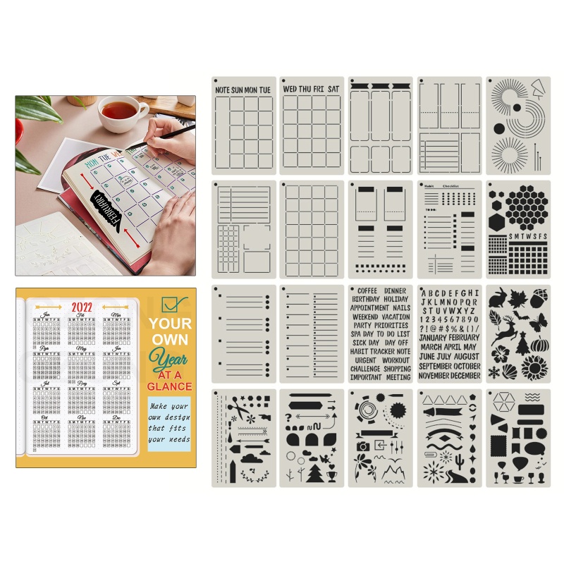 HSV 20 ชิ้น Journal Stencils DIY วาดแม่แบบสําหรับ A5 Planner Notebook Journal