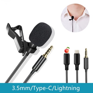 Lavalier ไมโครโฟนแฮนด์ฟรี ขนาดเล็ก 3.5 มม. USB C Type-C Lightning ASMR สําหรับ i Phone Android