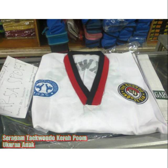 MERAH Tekwondo Kids Taekwondo Uniform Taekwondo Collar Red Black Poom
