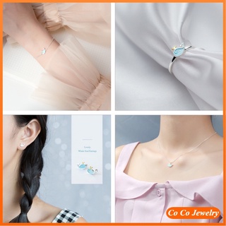 ชุดสร้อยคอสร้อยข้อมือแหวนต่างหูรูปปลาวาฬน้อยสีฟ้าน่ารักสไตล์เกาหลี