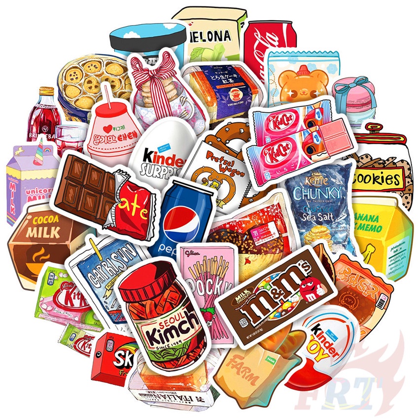 50Pcs/Set Yummy Delicious Food Series 01 Snacks Drinks Candy สติ๊กเกอร์ DIY Fashion Mixed Waterproof Doodle Decals สติ๊กเกอร์