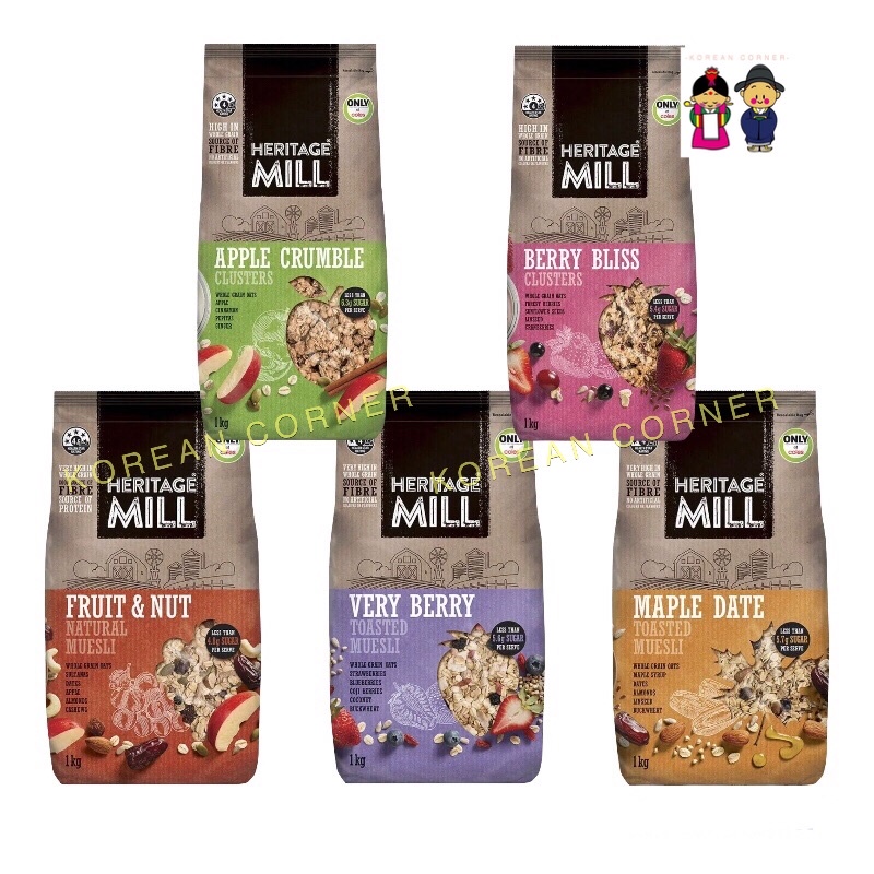 Heritage Muesli Granola มูสลี่ อาหารมื้อเช้า หรือทำขนม แอปเปิ้ล เบอร์รี่ ถั่ว ข้าวโอ๊ต อัลมอนด์ ธัญพ