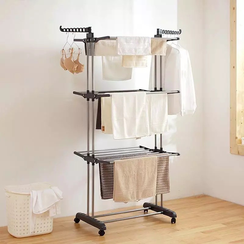 ราวตากผ้าพับได้ Clothes line ราวตากผ้าเหล็ก แขวนเสื้อ สแตนเลส