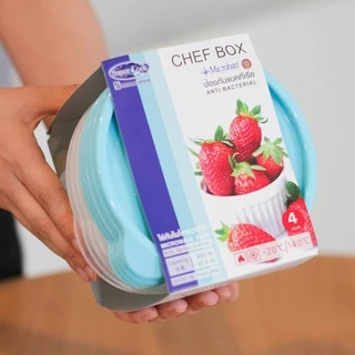 Super Lock รุ่น 6062 กล่องใส่อาหาร Chef Box ทรงกลม 600 มล. แพ็ก 4 กล่อง ปราศจากสารก่อมะเร็ง สีฟ้า , ชมพู , เขียว