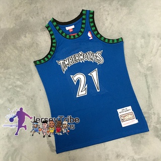 เสื้อกีฬาบาสเก็ตบอล NBA Mitchell &amp; Ness Jersey Minnesota Timberwolves สไตล์คลาสสิก สําหรับผู้ชาย #เสื้อกีฬาแขนสั้น ลายทีม Kriss Garnett 2003-04 Jerseys Blue JJopei81OAnick45 21 ชิ้น