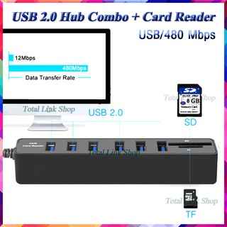 🌟เพิ่มช่องUSB 6ช่อง+การ์ดรีดเดอร์🌟อุปกรณ์เชื่อมต่อคอมพิวเตอร์ USB 2.0 Combo แค่ต่อกับคอมก็ใช้งานได้เลย Hub 6 Ports USB