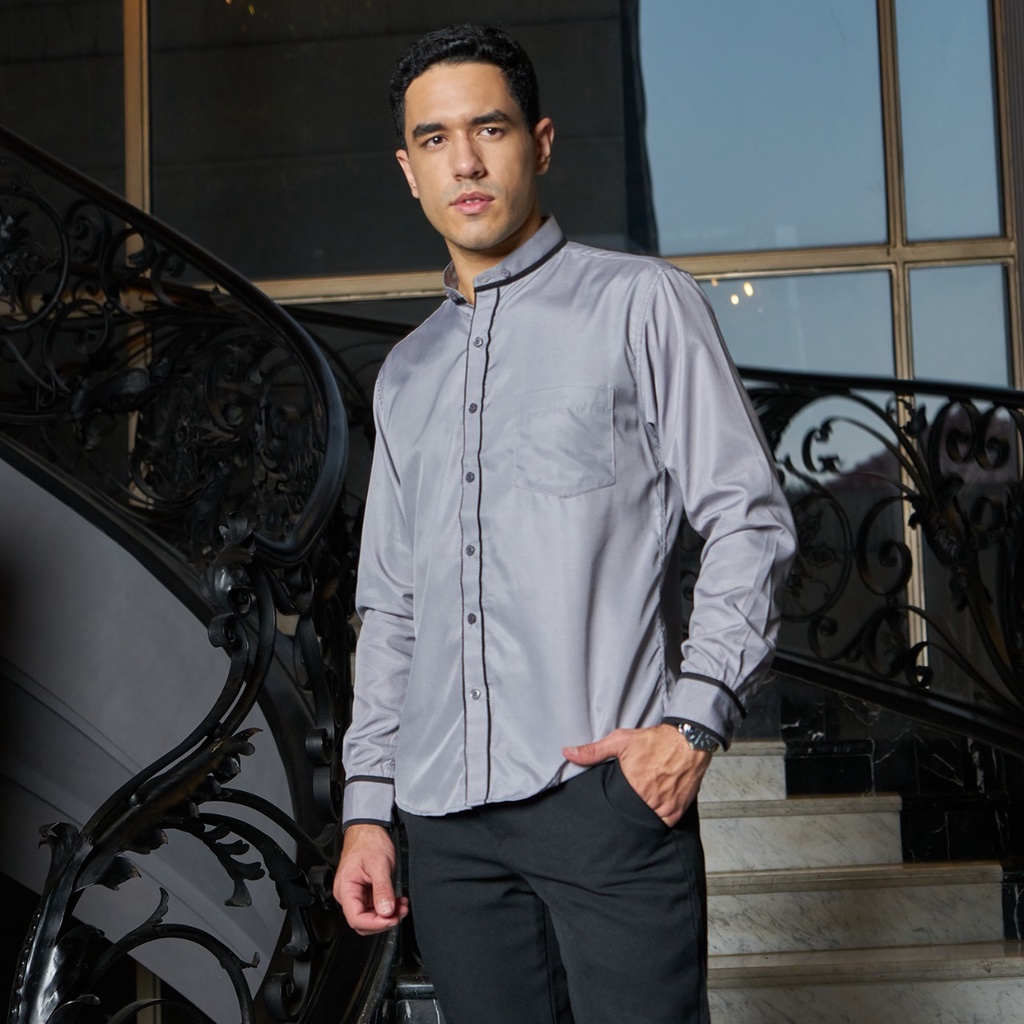 Kemeja Postillo เสื้อเชิ้ตผู้ชายแขนยาว Slim Fit ผู้ใหญ่ Double Collar สามารถ Koko Collar และเสื้อเชิ