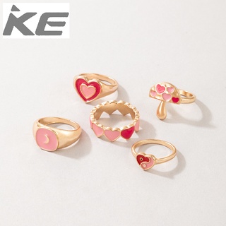 Ring Pink Love Mushroom Tai Chi Sweet 5-Piece Drip Ring for girls for women low price