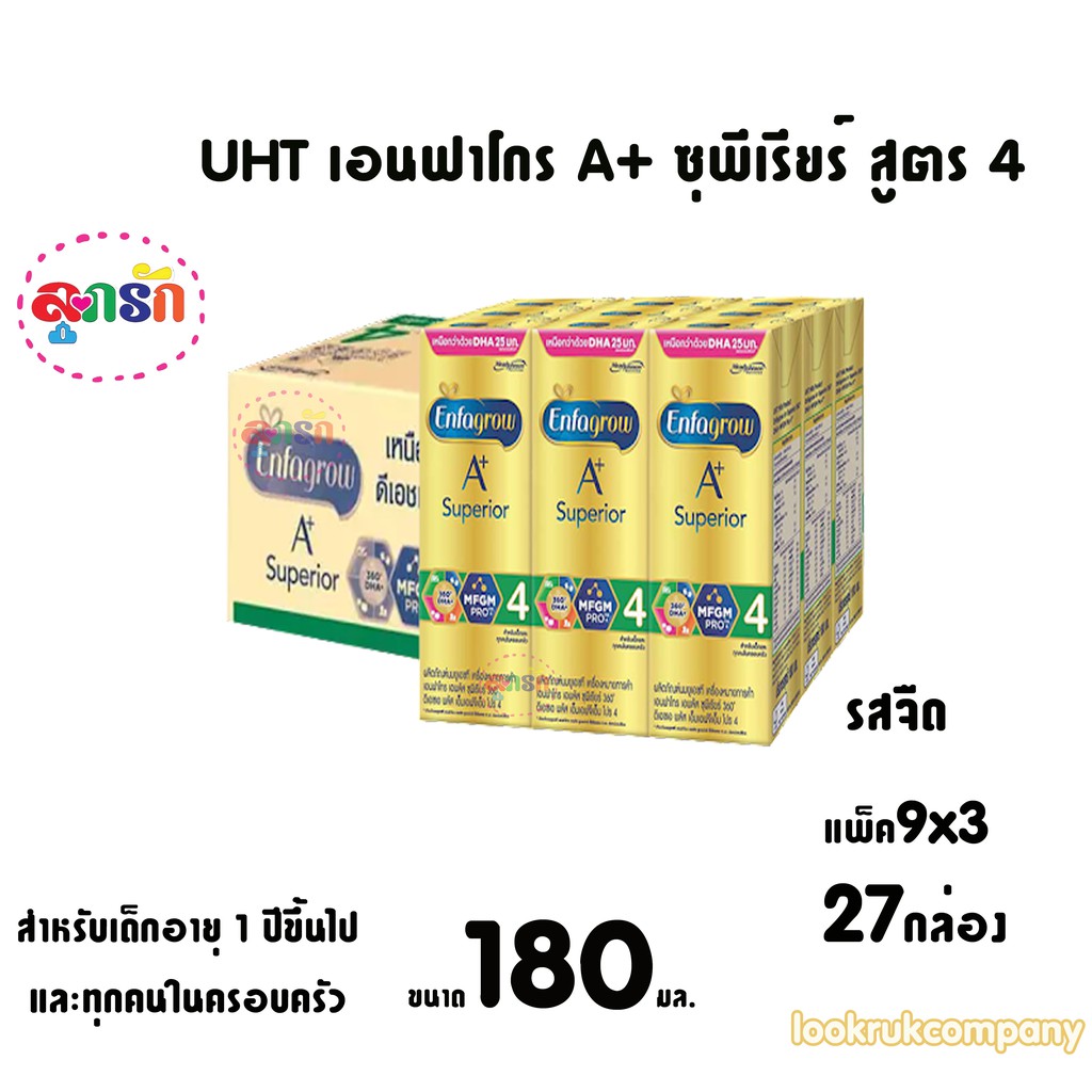 UHT Enfagrow A+ Superior เอนฟาโกร เอพลัส สูตร 4 ซุพีเรียร์ นมกล่องยกลัง ยูเอชที รสจืด 27 กล่อง