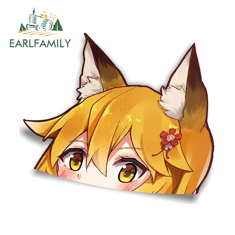 EARLFAMILY 13 ซม.Seway Kitsune no Senko-san Peeker สติกเกอร์รถ Scratch-Proof Simple Decals อะนิเมะรถอุปกรณ์เสริม
