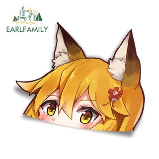 Earlfamily สติกเกอร์ ลายการ์ตูน Sewayaki Kitsune no Senko-san Peeker ขนาด 13 ซม. ป้องกันรอยขีดข่วน แบบเรียบง่าย สําหรับติดตกแต่งประตูรถยนต์