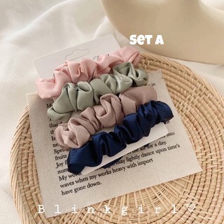 💗💚scrunchie 💗💚ยางรัดผมซาติน เซท 4 ชิ้น 4 สี สีละมุนน่ารักมากค่า ยางรัดผม ยางรัดผมเกาหลี