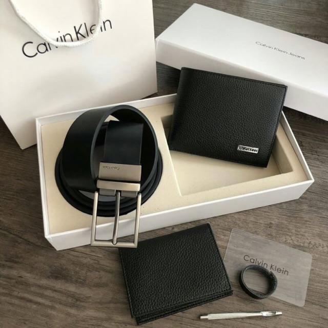 แท้💯% Calvin Klein Leather Belt & Wallet Set