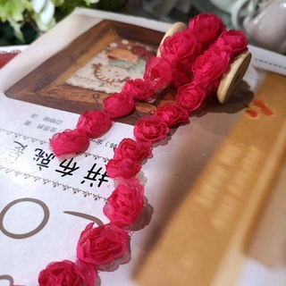 ผ้าลูกไม้ ลาย ดอกไม้ กุหลาบ แถว (สีบานเย็น มีให้เลือกสองขนาด) ขนาดเล็กจิ๋ว กว้าง 2 cm