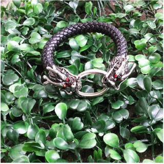 nn_braceletสายรัดข้อมือ RASTACLAT รหัส 202 กำไลข้อมือหนังถักทรงกลมสีดำอย่างดี ประดับด้วยตัวล็อคเลสมังกร