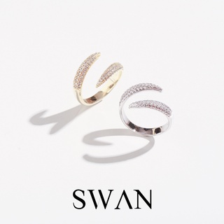 SWAN - Claw Pave Ring แหวนเงินแท้ ปรับไซส์เองได้ ฝังเพชรคิวบิกเซอร์โคเนีย cubic zirconia