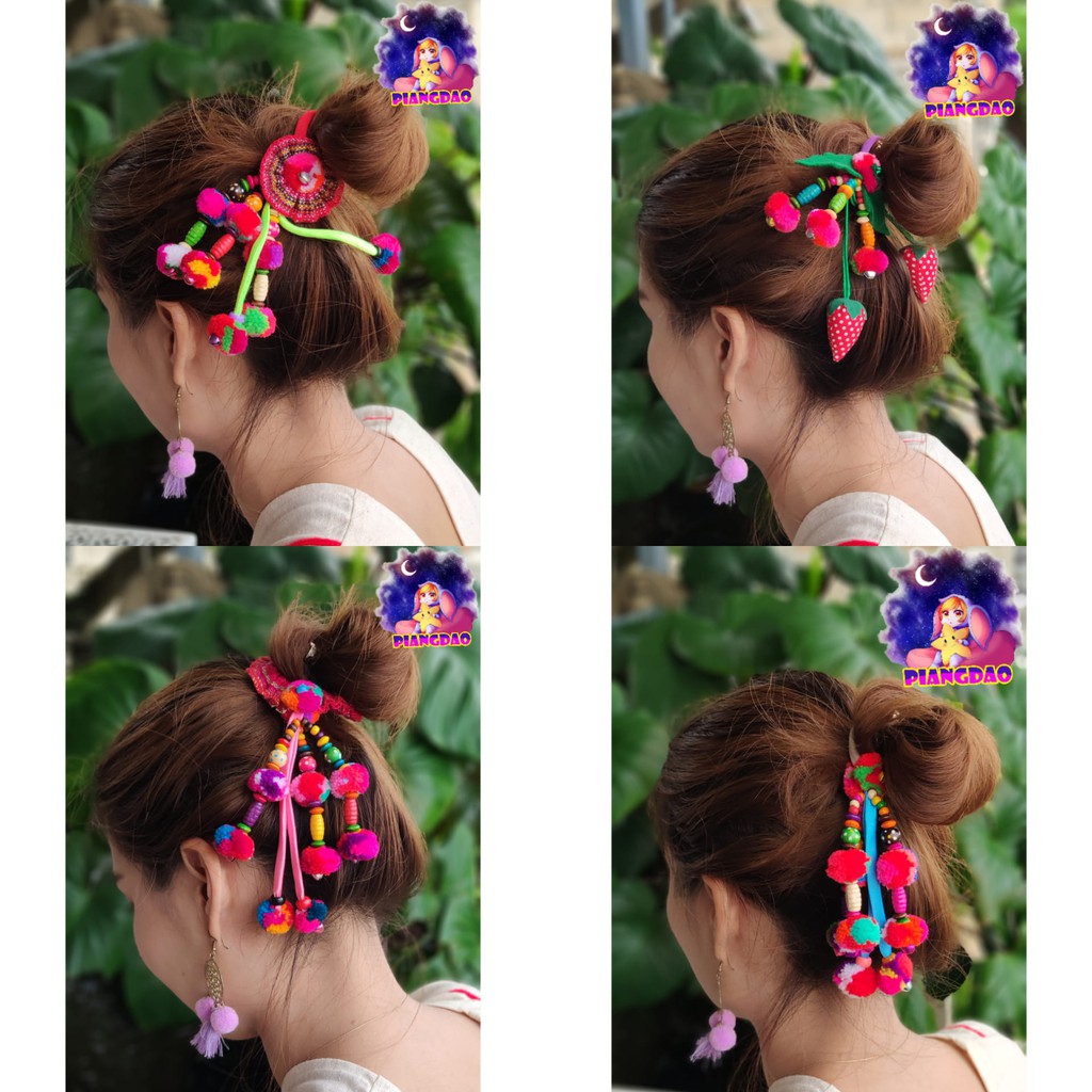 PDS ถูกที่สุด เกรดพรี่เมี่ยม ยางมัดผมพื้นเมือง ยางรัดผมแฟชั่น แฮนด์เมด ชาวเหนือ น่ารักๆ มีให้เลือก 4 แบบ
