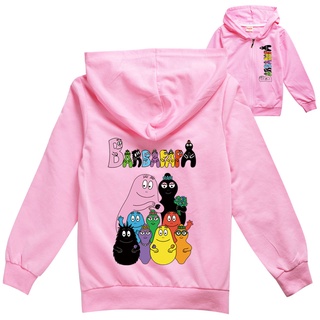 เสื้อแจ็กเก็ตกันหนาว มีฮู้ด พิมพ์ลายการ์ตูน Barbapapa แบบมีซิป สําหรับเด็กผู้ชาย และเด็กผู้หญิง