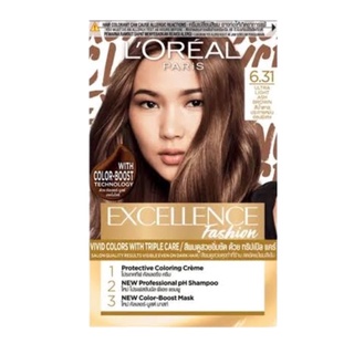 💥ครีมเปลี่ยนสีผม 💥Loreal EXCELLENEลอรีอัล เอกซ์เซลเลนซ์ แฟชั่น 6.31 สี อัลทร่า ไลน์ แอชบราวน์