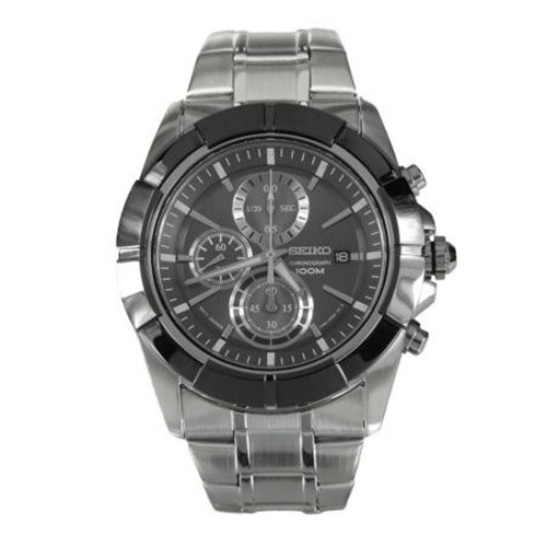 Seiko Lord Chronograph Mens Watch Black Dial Stainless Steel SNDE69P1
