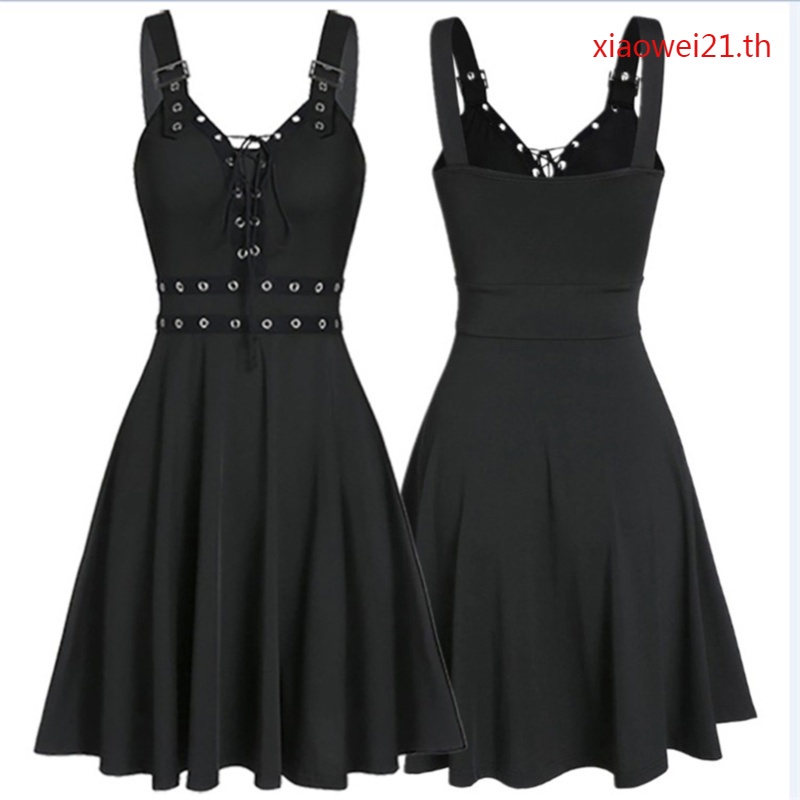 Plus Size  Women's Dress  Gothic Punk style dress patchwork bandage Sling dress