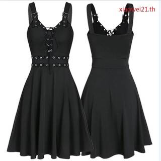 Plus Size  Womens Dress  Gothic Punk style dress patchwork bandage Sling dress