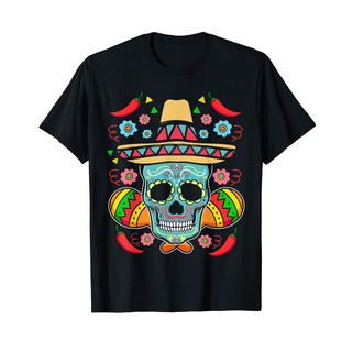 เสื้อยืดผ้าฝ้าย เสื้อยืด พิมพ์ลายการ์ตูนกะโหลก Mariachi Pepper Fiesta Cinco De Mayo สไตล์ยุโรป