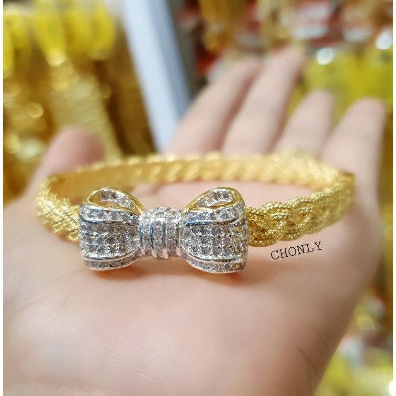 กำไลโบว์ฝังเพชรวิ๊งๆลายเปียมีตัวล็อคเปิดปิดได้ - รูปที่ 2