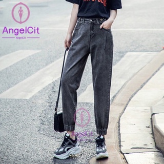 Angelcity※ 2020 กางเกงยีนฮาร์ลาน เอวสูง ทรงหลวม สไตล์เกาหลี สําหรับผู้หญิง