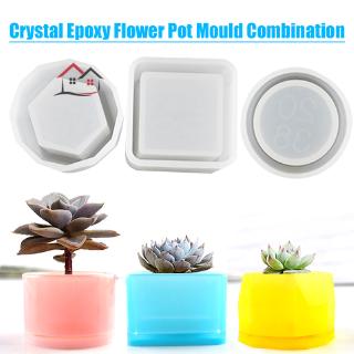 HYP 3Pcs Silicone Casting Mould Crystal Epoxy Resin Mold Square Round Hexagonal Flowerpot for DIY Jewelry Box Flower Pot @TH