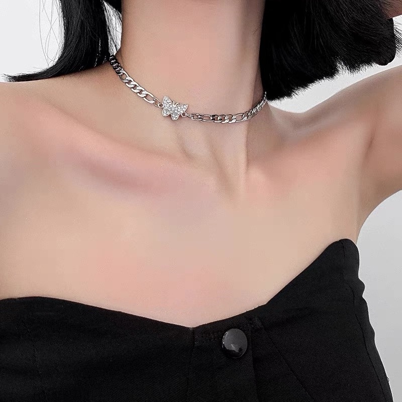 【JIHE】สร้อยคอโซ่ จี้ผีเสื้อ ประดับพลอยเทียม เครื่องประดับแฟชั่น