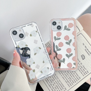 แฟชั่น ดอกไม้ กระจกเงา เคส samsung Galaxy A14 A24 A34 A54 5G s23 s9 plus s10 lite s20 ultra s21 s22 fe note 8 9 10 20 ultra A52 A53 A52s A03 4G 5G case หญิง กระจกแต่งหน้า เคสโทรศัพท์