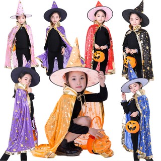 🔮  พร้อมส่ง ชุดคอร์สเพลย์เด็ก ชุดแม่มด ชุดฮาโลวีน ผ้าคลุมล่องหน หมวกแม่มด Halloween Cosplay Costume ชุดแฟนซี