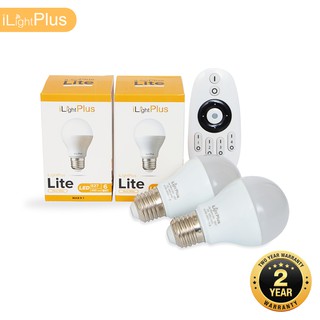 [ส่งไว ใช้นาน มอก.] iLightPlus หลอดไฟ LED รุ่น Lite Warm (6W) 2 หลอดพร้อมรีโมท 1 ตัว - แสงสีเหลืองวอร์มไวท์