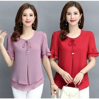 #เสื้อคุณผู้หญิงผ้าชีฟอง เนื้อดี ฝเเขนระบาย 2ชั้น ผ้าเนื้อดีทิ้งตัวดีมาก ใส่สบายทรงสวยไม่บางไม่โป๊#พร้อมส่ง#ส่งฟรี