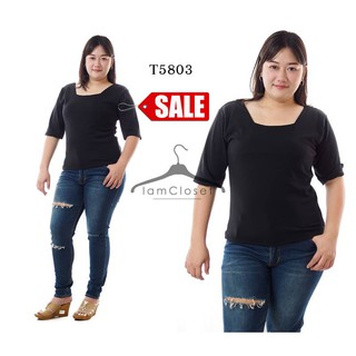 T5803 เหมาะกับรอบอก 36-42 นิ้ว เสื้อยืดคอเหลี่ยมสีดำ