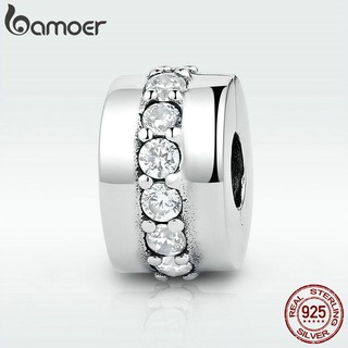 BAMOER Free Shpping 100% 925 Sterling Silver Shining Path, Clear CZ Clip Charms fit Bracelets &amp; Bangles Women Fashion Jewelry PSC032