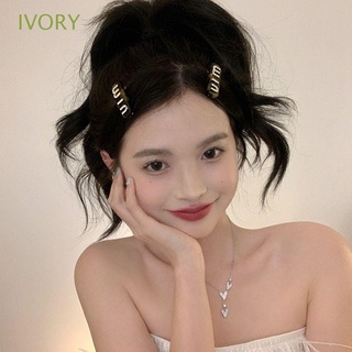 Ivory กิ๊บติดผม ลายตัวอักษร MIU ประดับไข่มุก สีเหลืองอําพัน น่ารัก แนวสร้างสรรค์ สําหรับผู้หญิง