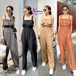 Jumpsuit จั๊มสูทขายาว สายเดี่ยวเส้นใหญ่ แต่งกระเป๋าช่วงอกสองข้าง