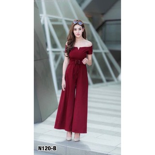 🌺✅ ราคา 270 บาท ✅🌺  Jumpsuit กางเกงปาดไหล่ ช่วงเอวมีผ้าคาดเหมือนเข็มขัด เจาะตาไก่ เลื่อนปรับได้ เรียบหรู ไฮโซ สุดๆๆๆ