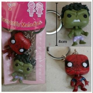พวงกุญแจ คู่ ลาย อเวนเจอร์ Avengers (Spiderman สไปเดอร์แมน &amp; Hulk ฮักค์) แพ็คละ 2 ชิ้น ขนาดสูง 4ซม.หัวขยับได้ค่ะ