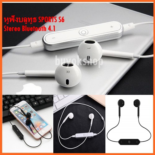 หูฟังบลูทูธ SPORTS S6 หูฟังไร้สาย Stereo Bluetooth 4.1 หูฟังบลูทูธไร้สาย สำหรับ iPhone/Android ทุกรุ