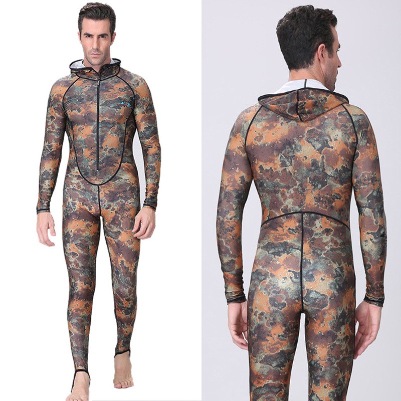 [จัดส่งรวดเร็ว] ชุดดำน้ำหนึ่งชิ้น Dive&Sail Camo Dive Spearfishing Wetsuit พร้อมฮูดและป้องกัน UV