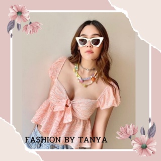 Fashion by tanya เสื้อแขนตุ๊กตาผูกโบว์อกหน้าชายระบายรุ่นชมพู่