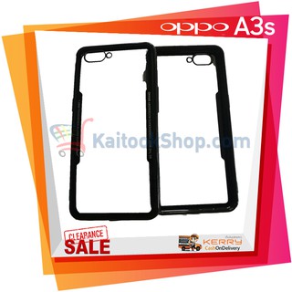 Luxury TPU Acrylic Transparent Cover Case for OPPO A3s # Black Color