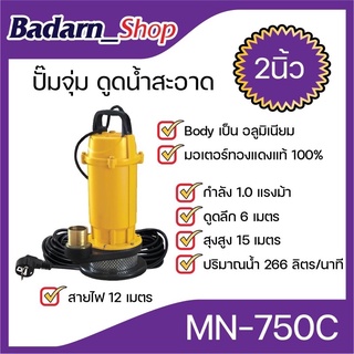 ปั๊มจุ่ม ดูดน้ำสะอาด ไดโว่ดูดน้ำสะอาด ขนาด2นิ้ว MN-750C