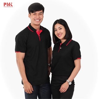 เสื้อโปโล สีดำ-ขลิบแดง PK058 - PMK  Polomaker