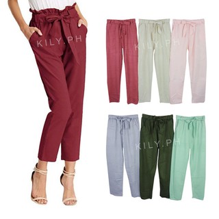 Buy 1 Take 2 = 3 Kily.PH Candy Pants Basic Pants for Women Pocket High Waist Casual Trouser 7A0025