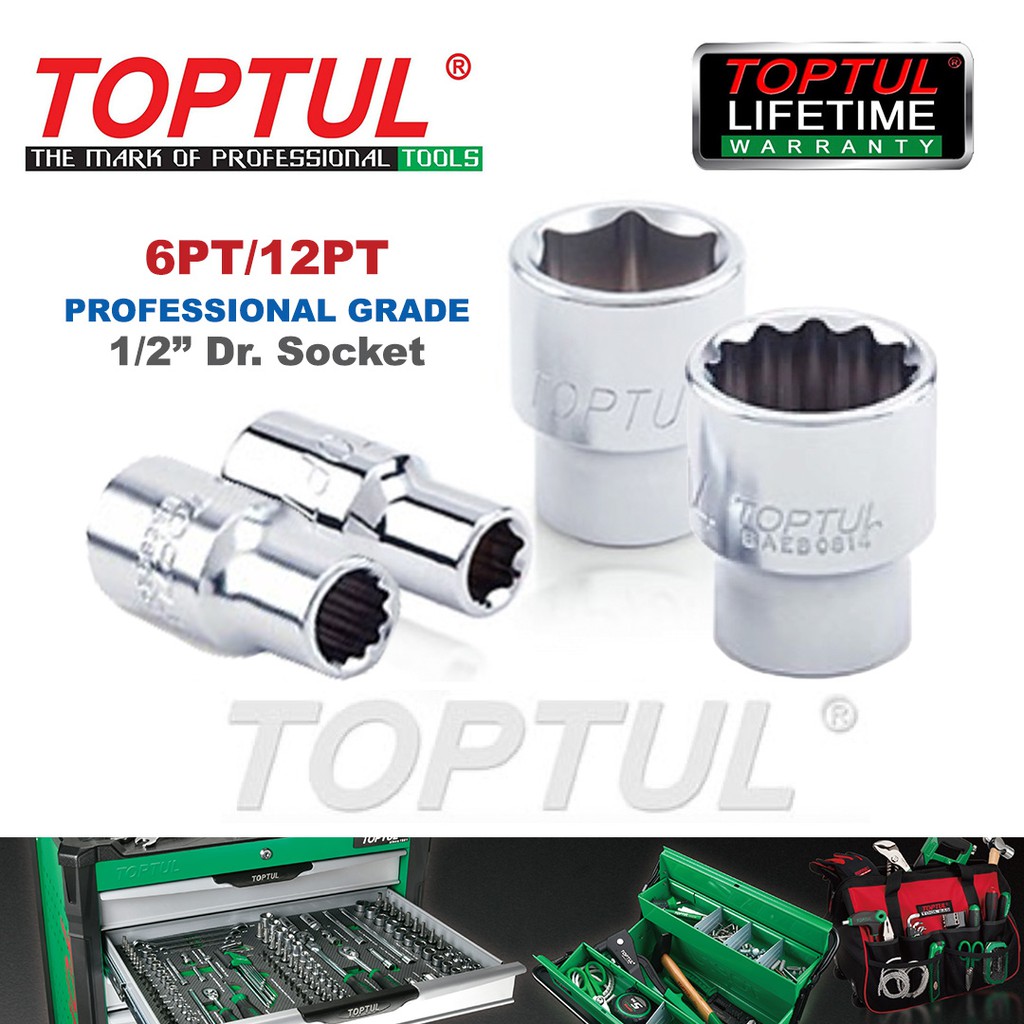 ท็อปทูล 1/2" ดร. HAND SOCKET PROFESSIONAL GRADE (6PT/12PT) 8mm - 32mm