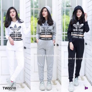 TW9510-Set  เสื้อครอปฮู้ด + กางเกงขายาว